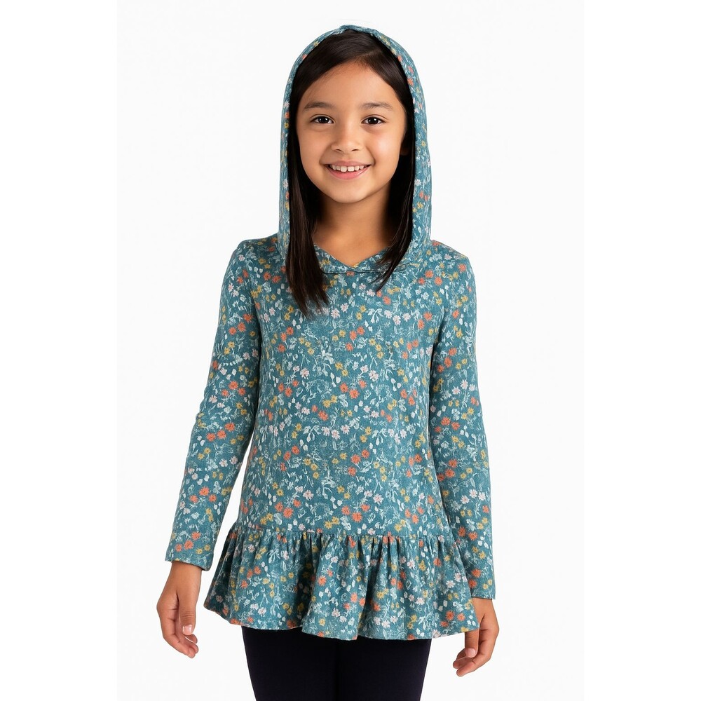 Rumi + Ryder Floral Peplum Hoodie M Green Mushroom Woodland Pullover Soft Knit